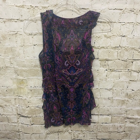 Express Purple Pink Paisley Floral Mesh Ruffle Tank Top - Picture 3 of 5